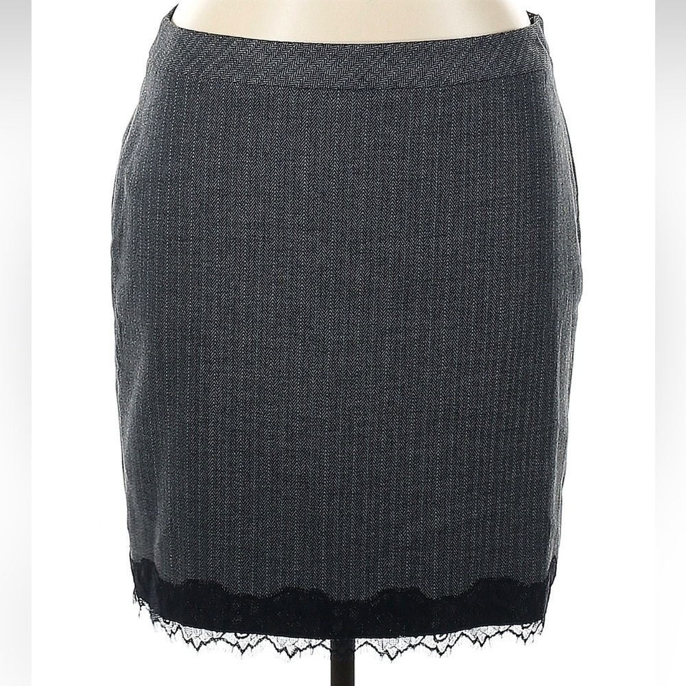 Ann Taylor LOFT Chic Charcoal Grey Pencil Skirt with Black Lace Trim Size 16